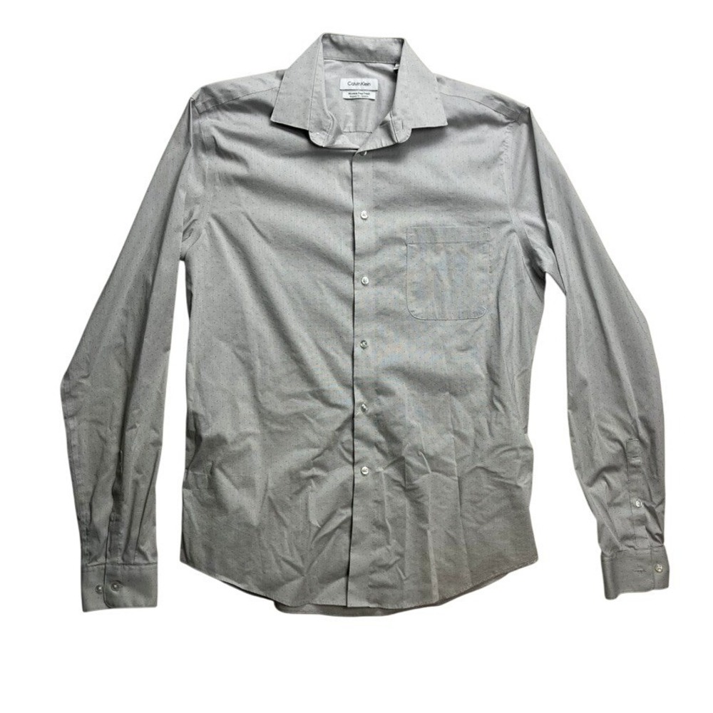 Calvin Klein Mens Dress Shirt Regular Fit Stretch Wrinkle Free Light Gray Medium